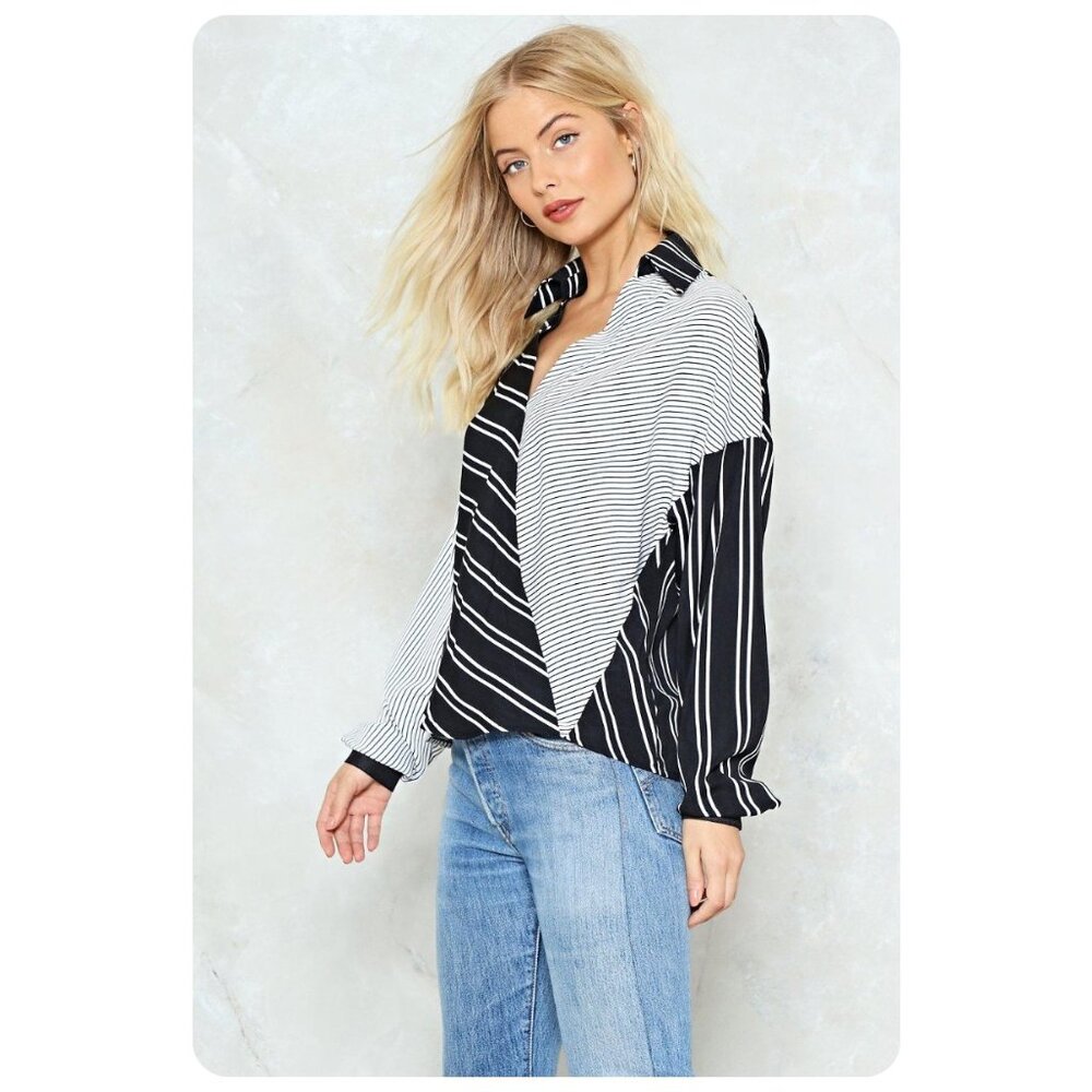 !! Nasty Gal We Just Clash Striped Long Sleeve Top sz US 2